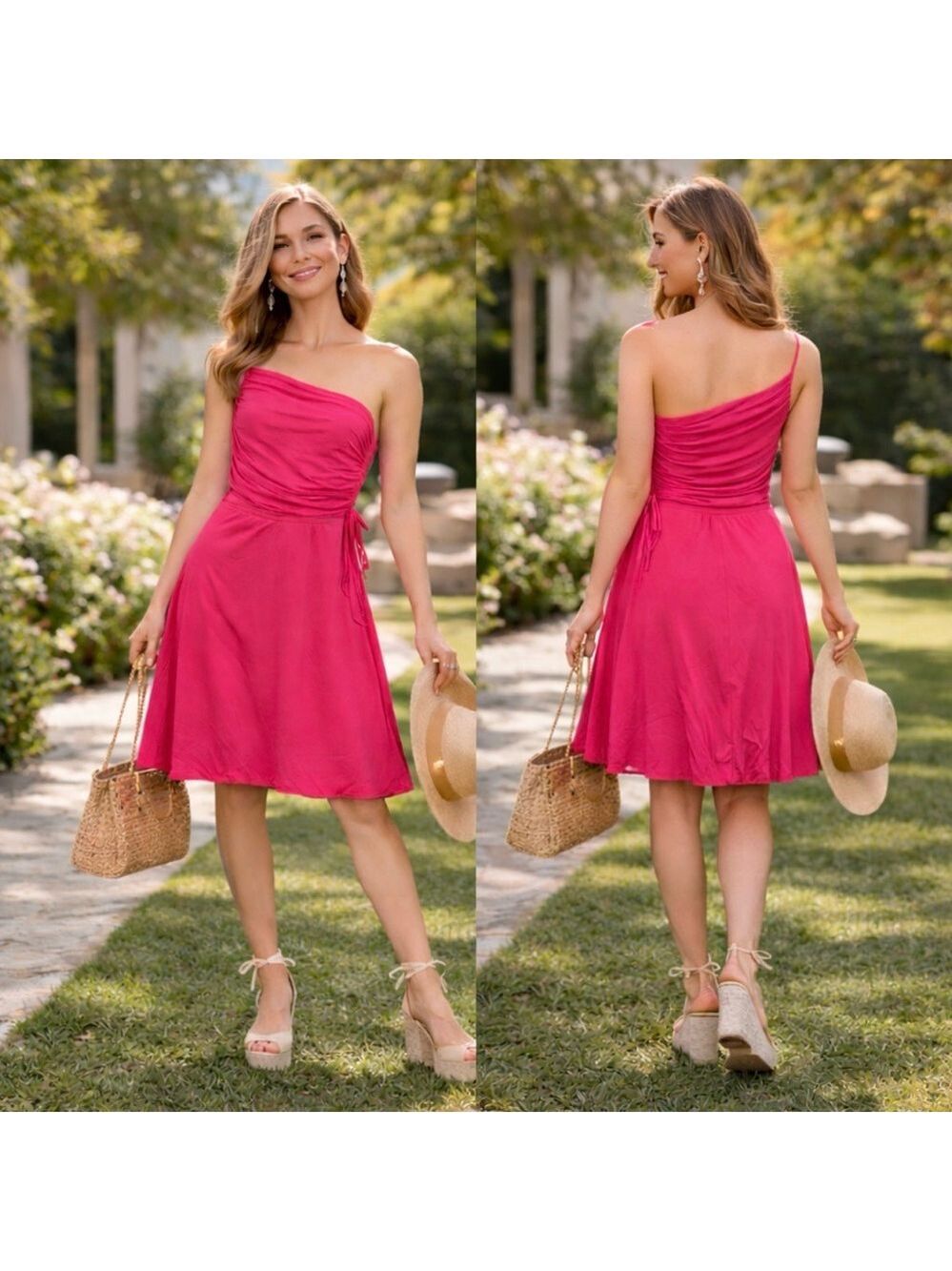 MAX MARA PIANOFORTE PINK ONE SHOULDER DRESS 42 FIT & FLARE CASUAL DATE COCKTAIL